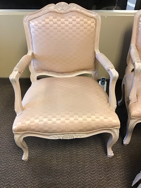 French Provincial Damask Arm Chair AS-IS Shows Wear