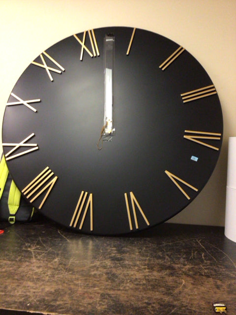 Black Metal Battery Power Wall Clock W/Gold Accents