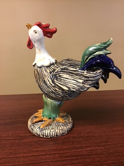11" Ceramic Colorful Rooster Sculpture
