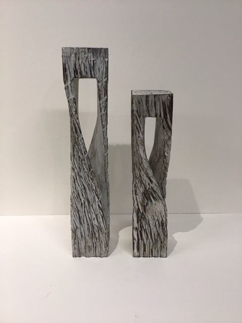 20",16" Graduated Carved Bali Wood Candle Holders