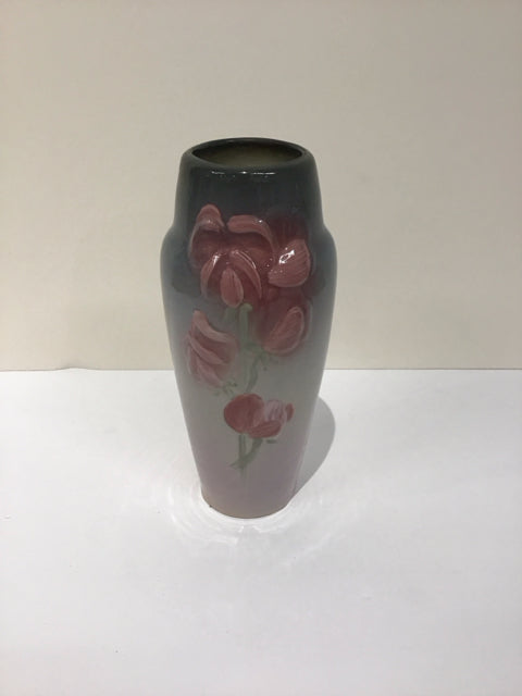 8" Grey Glazed Porcelain Vase w/Floral Decor