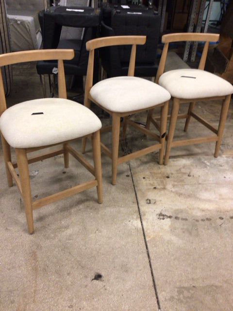 3-Lt Wood/Linen Bar Stools
