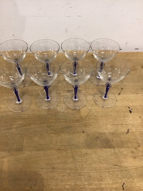 Set Of 8 Cordial Glass W/Cobalt Blue Filament Stem