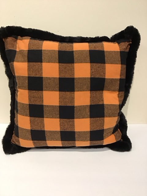 Orange/Black Check Down Fill Pillow