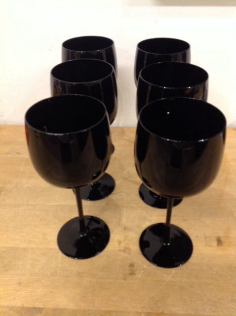 Set Of 6 Black Wine Glasses