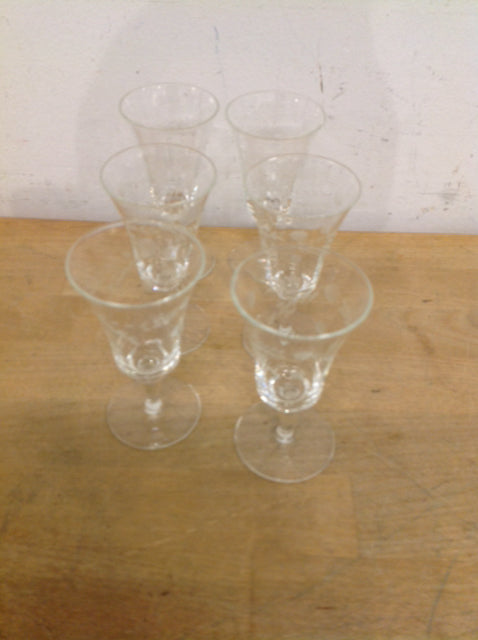 Set Of 6 Etched Glass Cordials