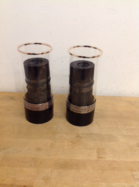 2 12" Black Ceramic & Glass Candle Holders