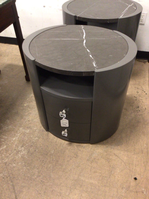 Grey Lacqured Oval Stop Top Two Drawer Nightstand