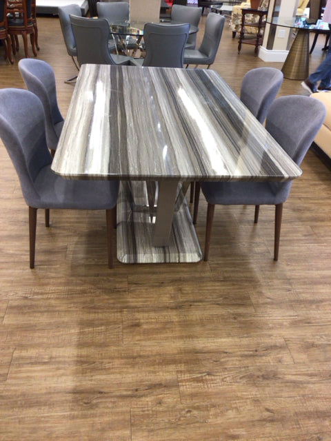 Grey Faux Stone & Chrome Dining Table