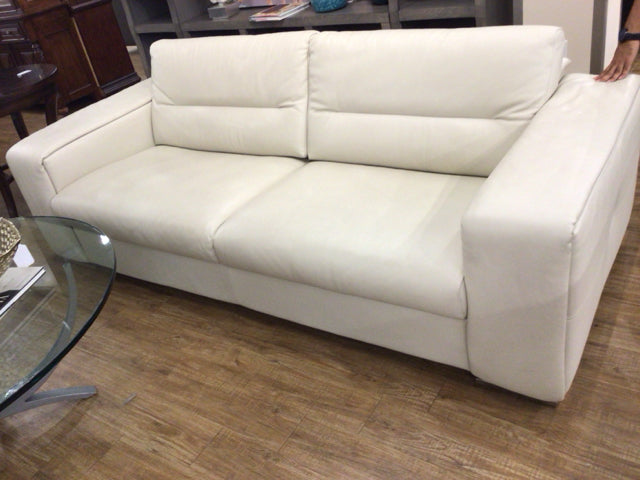 Italian Leather Block Arm Sofa