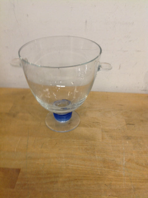 Vase- 7" Footed Blue Clear Glass
