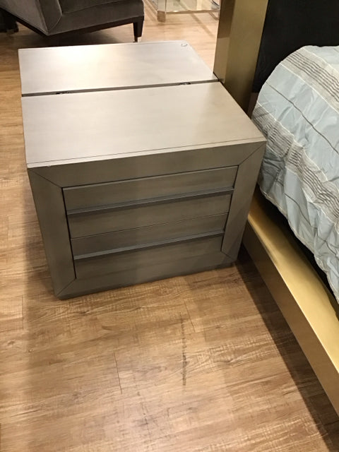 2-Drawer Grey Wood Nightstand