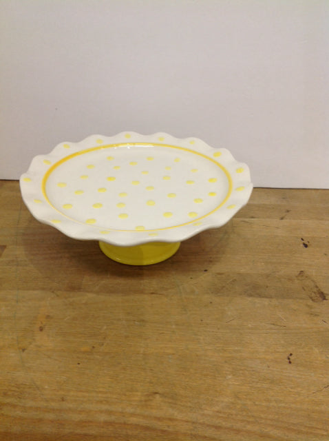 Yellow/White Polka Dot Ceramic Cake Tray