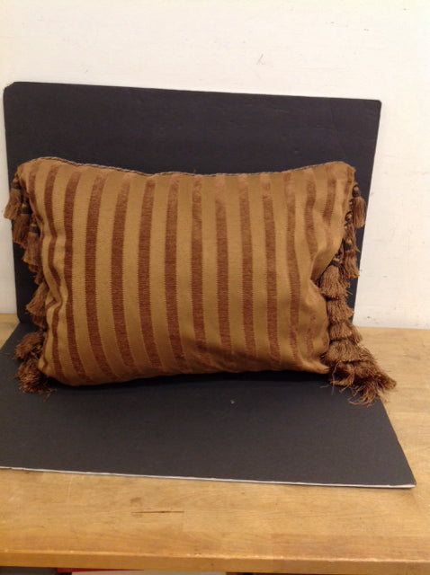 Gold on Gold Chenille Striped Pillow w/Fringes