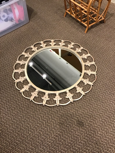 21" Round Fleur-de-lis Wood Framed Mirror