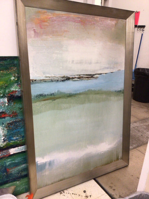45" X 65" Ethan Allen Blue/Green Abstract Framed Print On Canvas