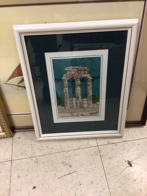 12 1/2"  X 15 1/2" White Framed Batik Hand Painted On Silk