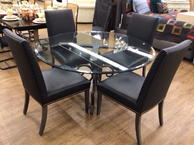 Set Of 4 Black Diamond Pattern Dining Chairs