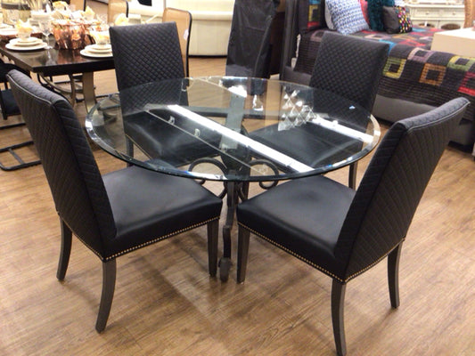 Set Of 4 Black Diamond Pattern Dining Chairs