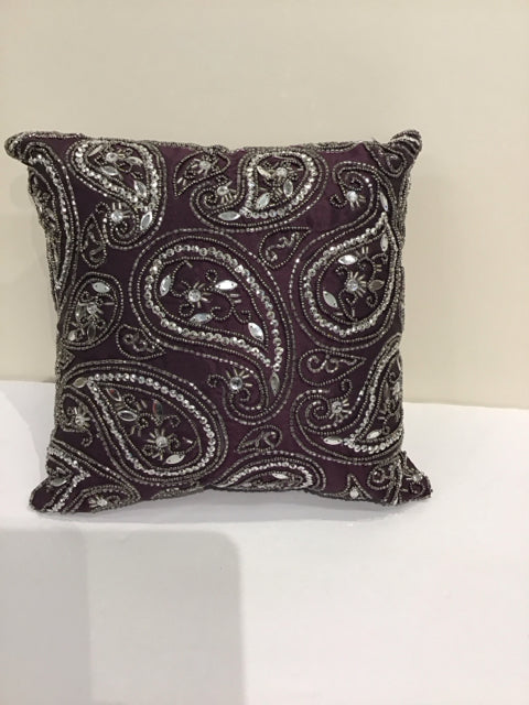 Purple Silk Pillow w/Beads & Sequins