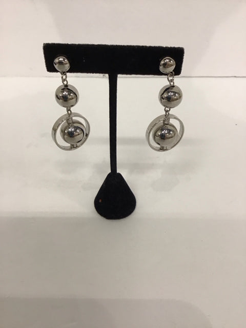 Silver Tone Earrings w/Dangling Silver Spheres