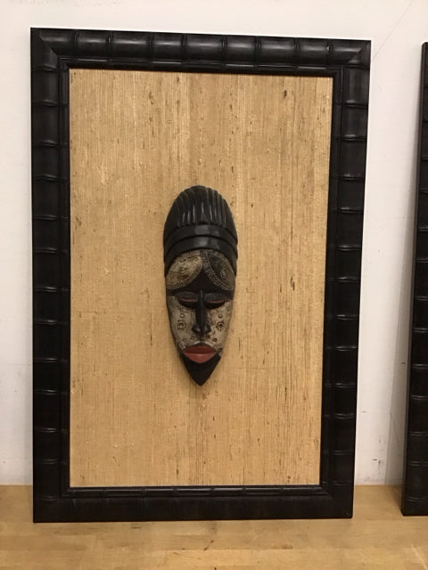 37"x24" Framed Rafia African Masks Wall Decor