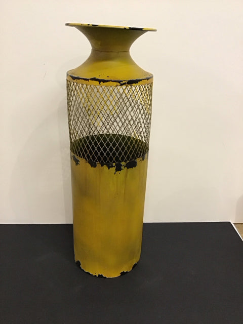 21.5" Metal Mustard Yellow w/Mesh Band Vase