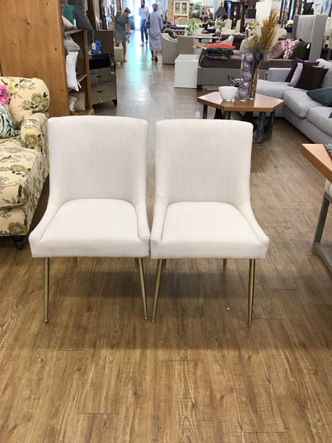 Set/2 Tan Fabric Dining Chairs w/Gold Legs