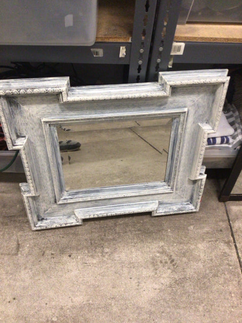 28" X 24" Black & Cream Distressed Framed Beveled Mirror