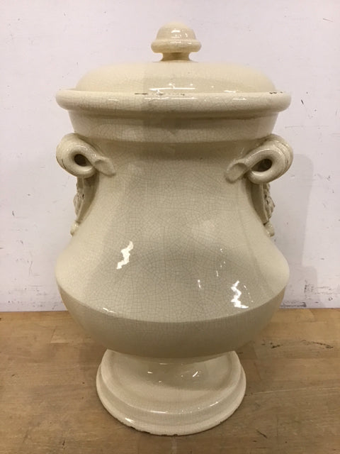 15" Vintage Liidded Cream Urn By Leona Lavararo A Mano