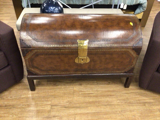 39" X 19" Maitland-Smith Leather Trunk On Stand