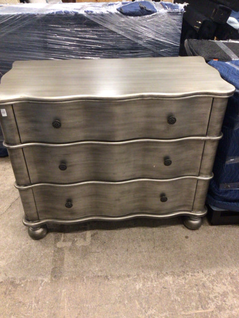 40" X 20" Silver Scalloped Rim Three Drawer Wood Chest