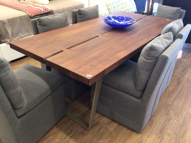79" X 35 1/2" Acacia Wood Carved Metal Leg Dining Table