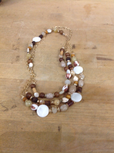 Necklace- Gold Multi Brown Beaded