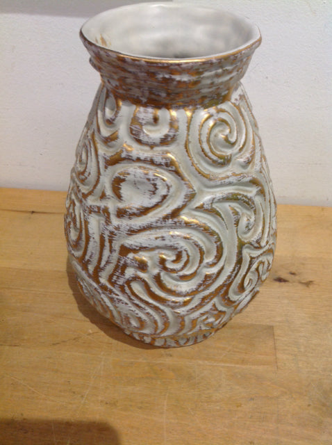 Vase- 9" Haeger Gold & White Ceramic