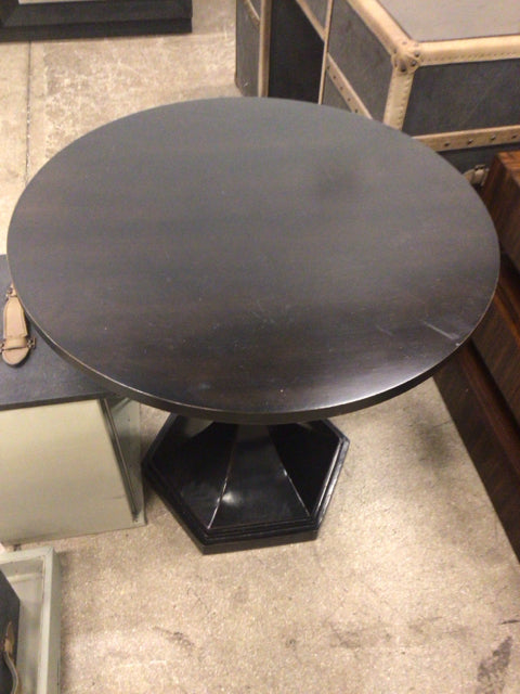 AS-IS 27" Round Black Pedestal End Table(Top Scratched/Square Mark)
