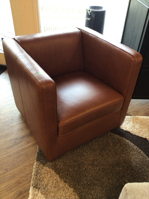 Brown Leather Track Arm Swivel Chair