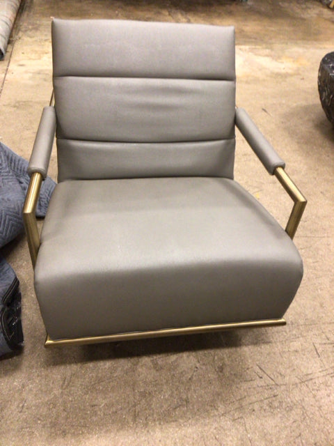 Michael Weiss Vanguard Furniture Mccartney Grey Leather & Gold Metal Arm Chair