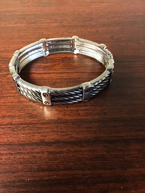 Silvertone Hinged Cable Pattern Bracelet