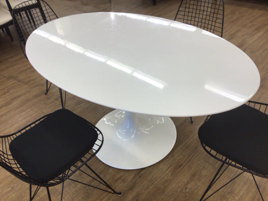 White Oval Tulip Pedestal Dining Table