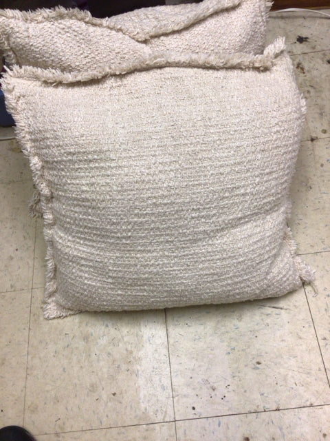 21" Square Cream Fringe Textured Pillow