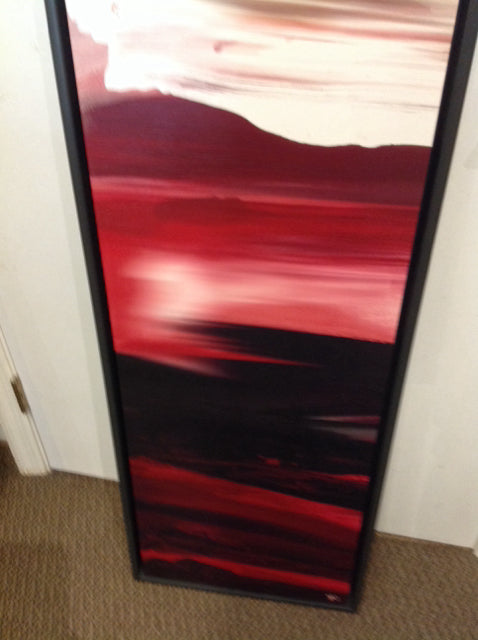 17" X 43" Signed Red & Black Abstract Canvas