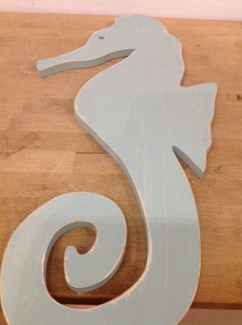 26" Aqua Wood Seahorse Wall Art