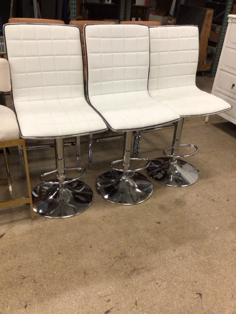 Set of 3 White Vinyl/Chrome Bar Stools