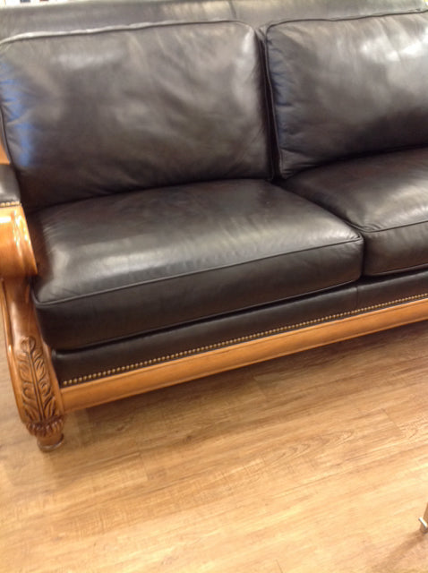 Love Seat- Rob & Stucky Black Leather & Wood