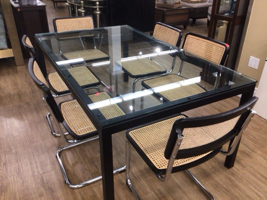 72" X 42" Crate & Barrel Metal Base Glass Top Dining Table