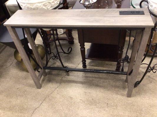 Grey Wood & Metal Console Table W/Outlets