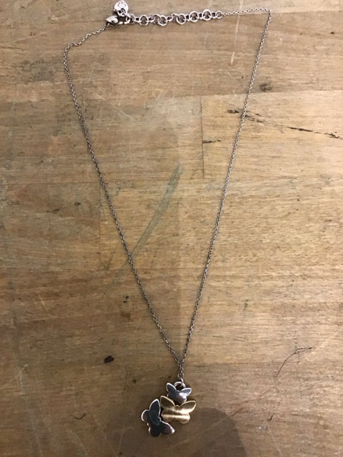 Silver & Gold 3 Butterfly Necklace