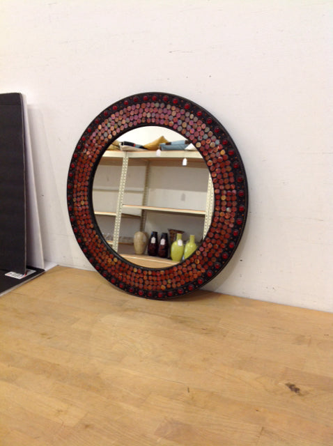 13" Round Red Decorated Frame Mirror