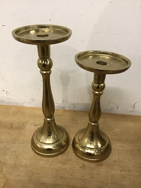 Set of 2 Gold Candle Holders 10" & 12"